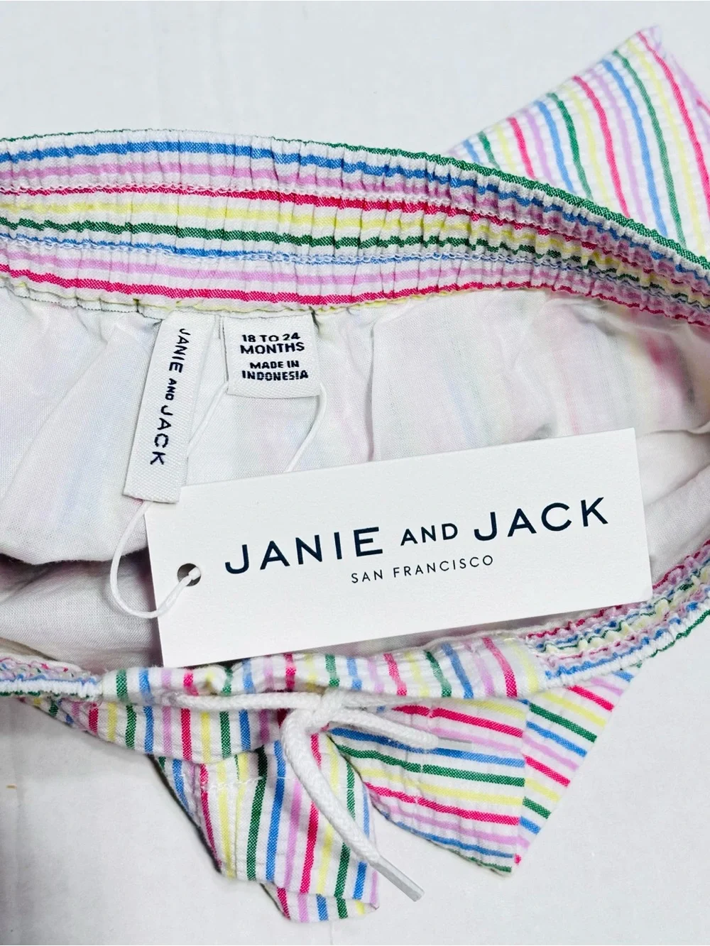 NEW Janie and Jack Rainbow Striped Seersucker Shirt & Shorts Outfit Set Toddler